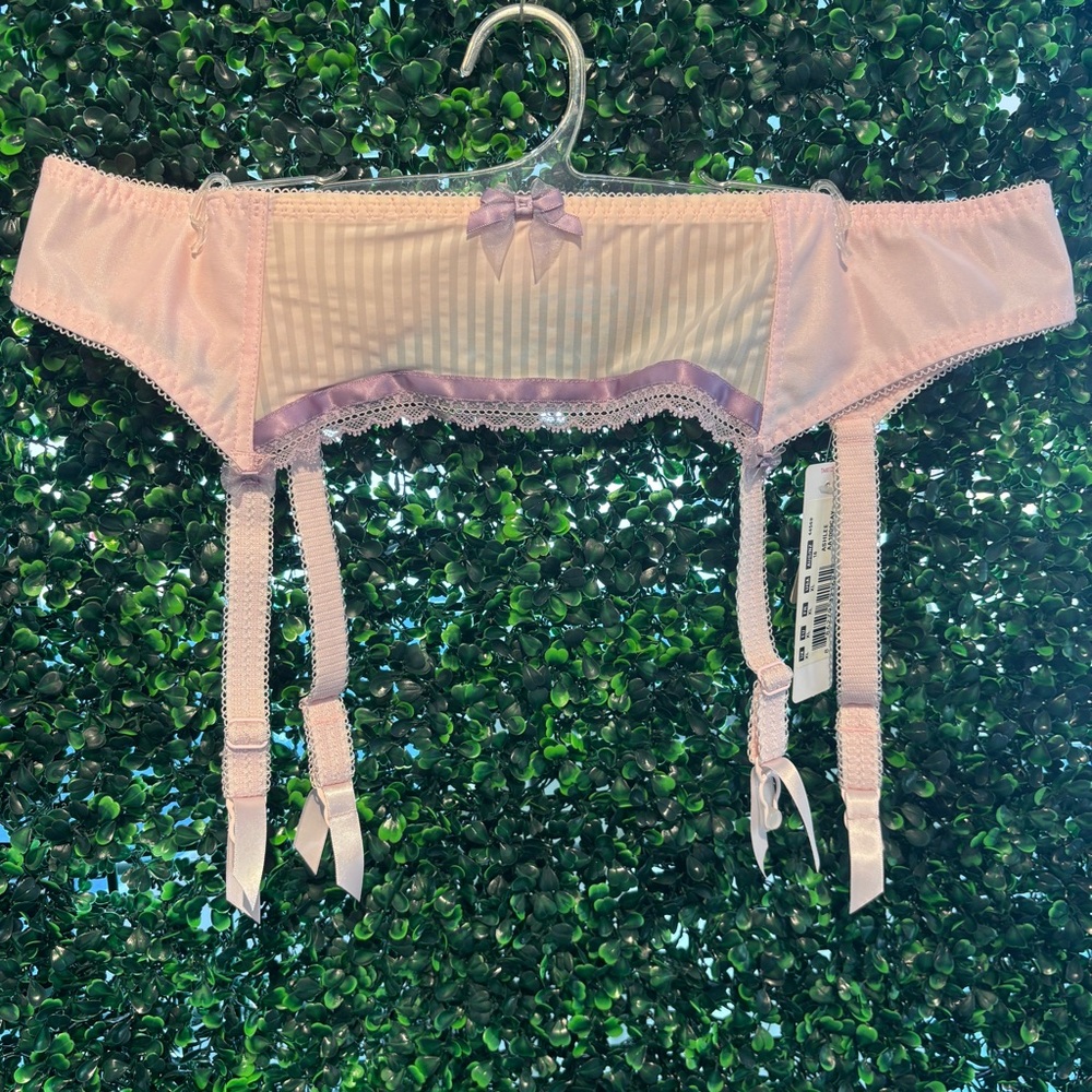 NEW Freya Ashlee Suspender Garter Belt 1489 Candy Pinstripe Pink Purple Bow CAY